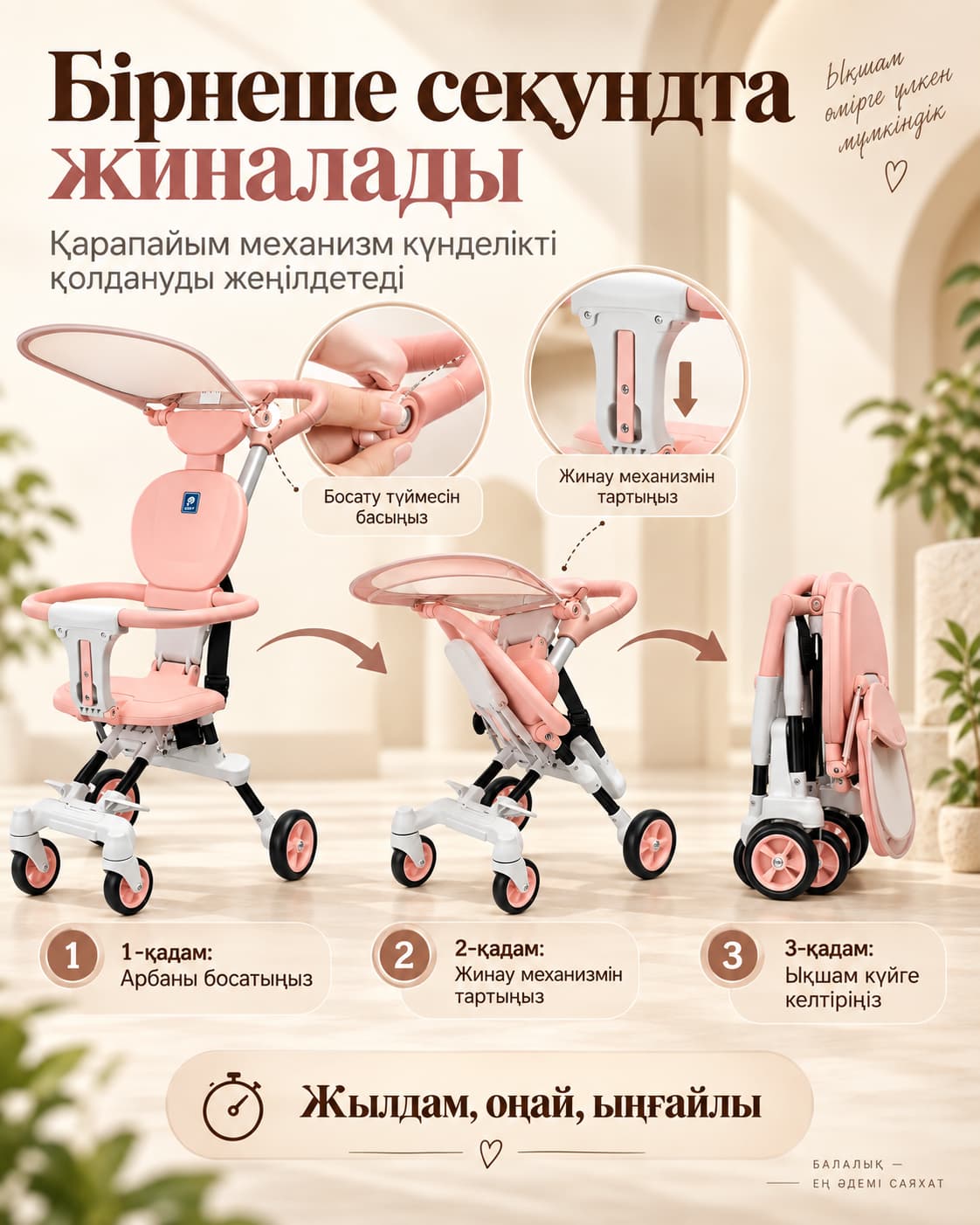 Лиңлуң балалар L1 бүктелетін арбасы - қызғылт Тауар туралы толық 4